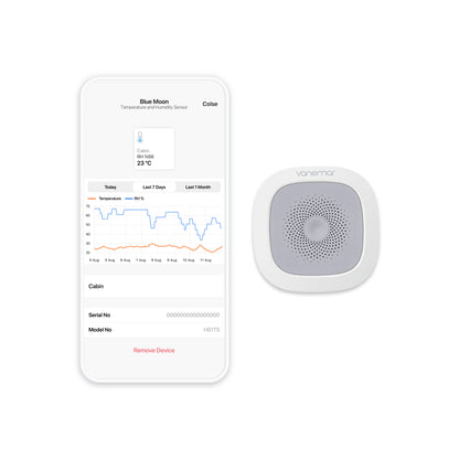 vanemar temperature and humidity sensor image and mobile app