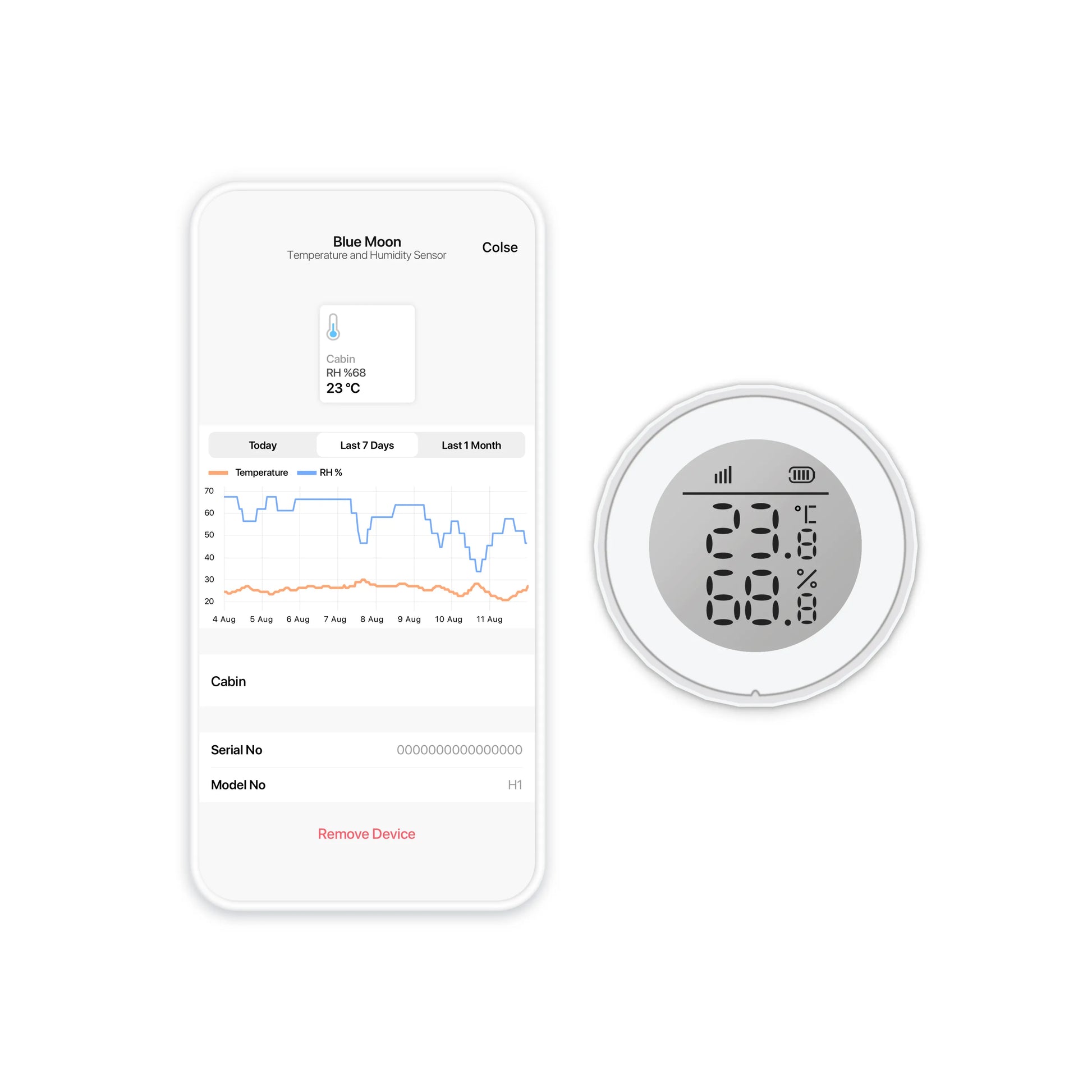 vanemar temperature and humidity sensor image with mobile app